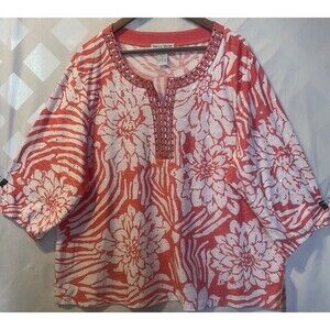 NWT REBECCA MALONE Calypso Coral Silver Paillette Embellished Tunic 3X
